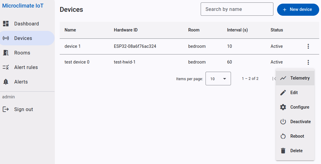 Microclimate IoT System: screenshot 4